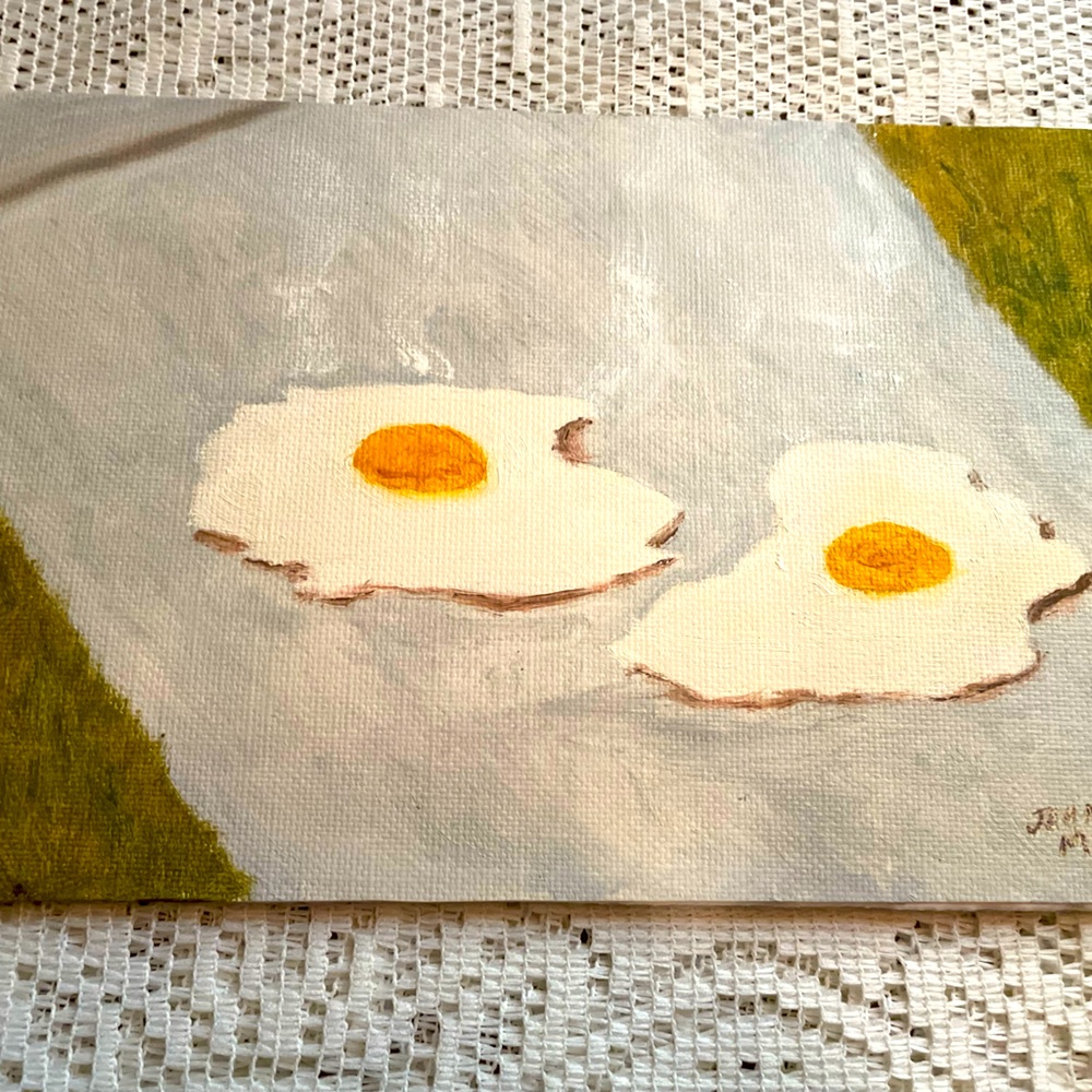 Original Oil Painting of Eggs on a Sidewalk